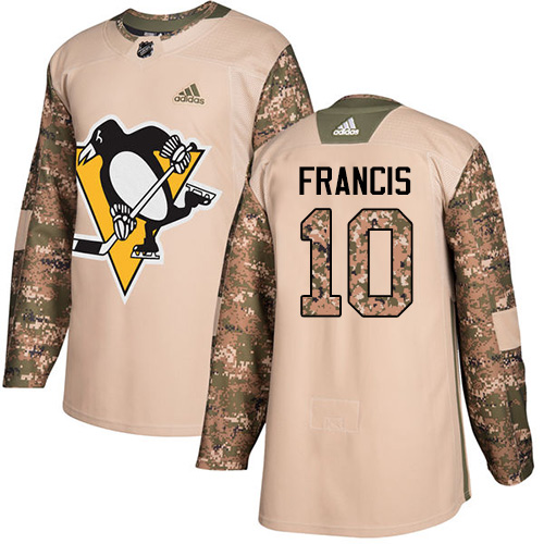 Adidas Penguins #10 Ron Francis Camo Authentic Veterans Day Stitched NHL Jersey - Click Image to Close